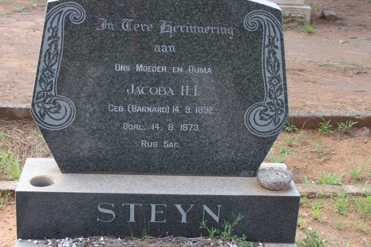 STEYN Jacoba H.I. nee BARNARD 1892-1973