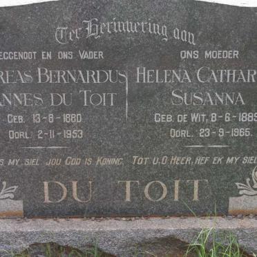 TOIT Andreas Bernardus Johannes, du 1880-1953 &amp; Helena Catharina Susanna DE WIT 1889-1965