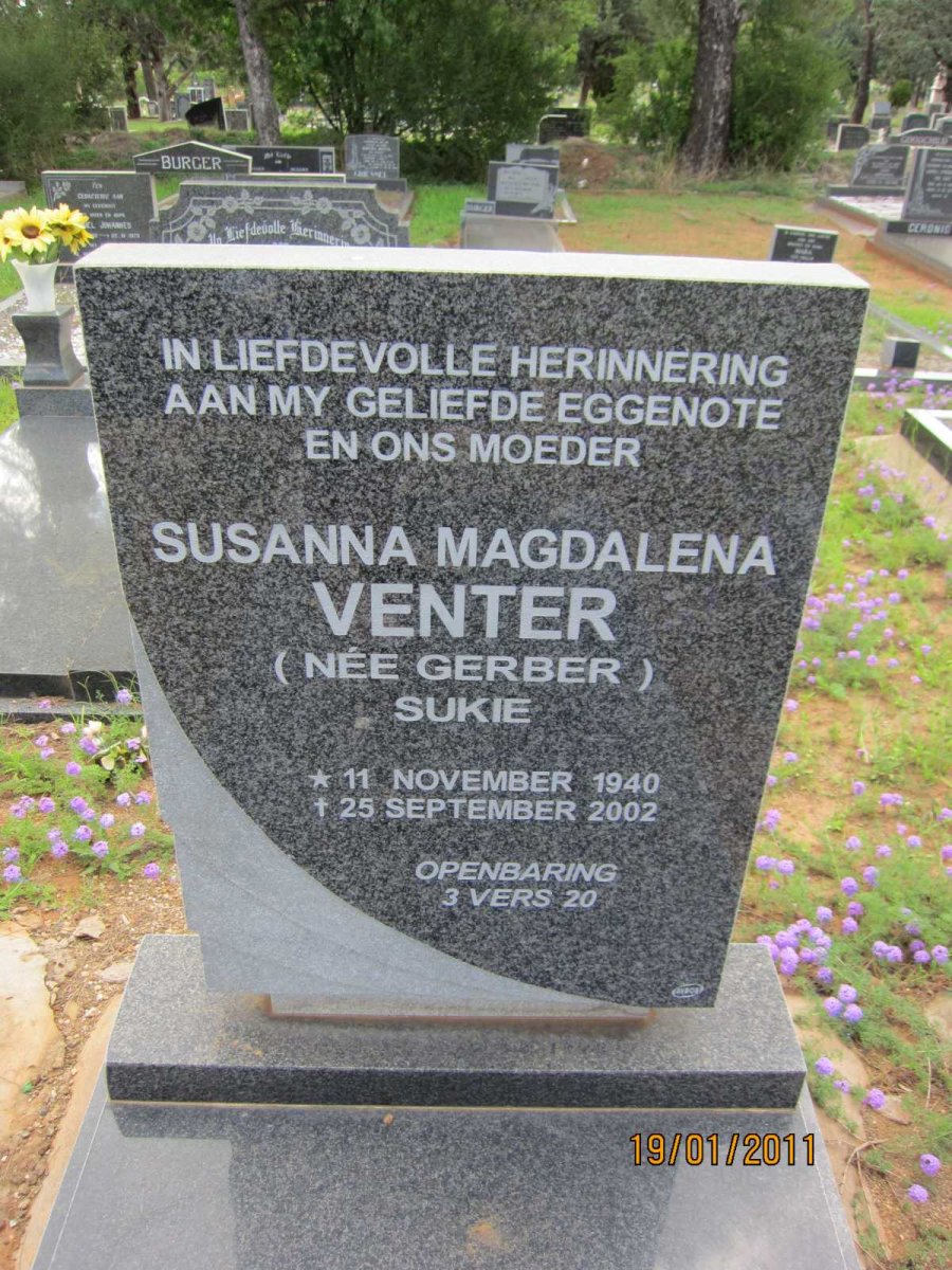VENTER Susanna Magdalena nee GERBER 1940-2002