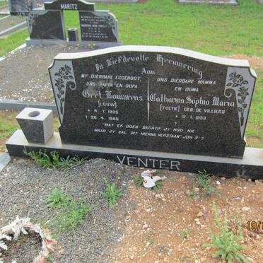 VENTER Gert Louwrens 1925-1985 &amp; Catherina Sophia Maria DE VILLIERS 1933-