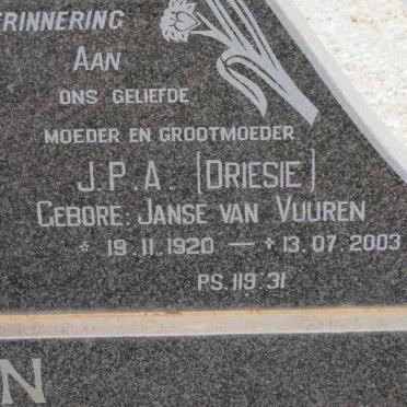 VILJOEN J.J. 1909-1977 &amp; J.P.A. nee JANSE VAN VUUREN 1920-2003