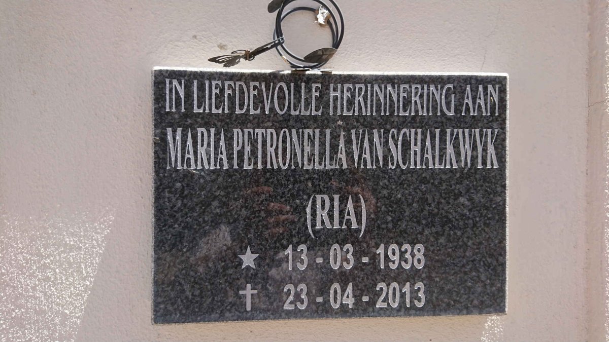 SCHALKWYK Maria Petronella, van 1938-2013