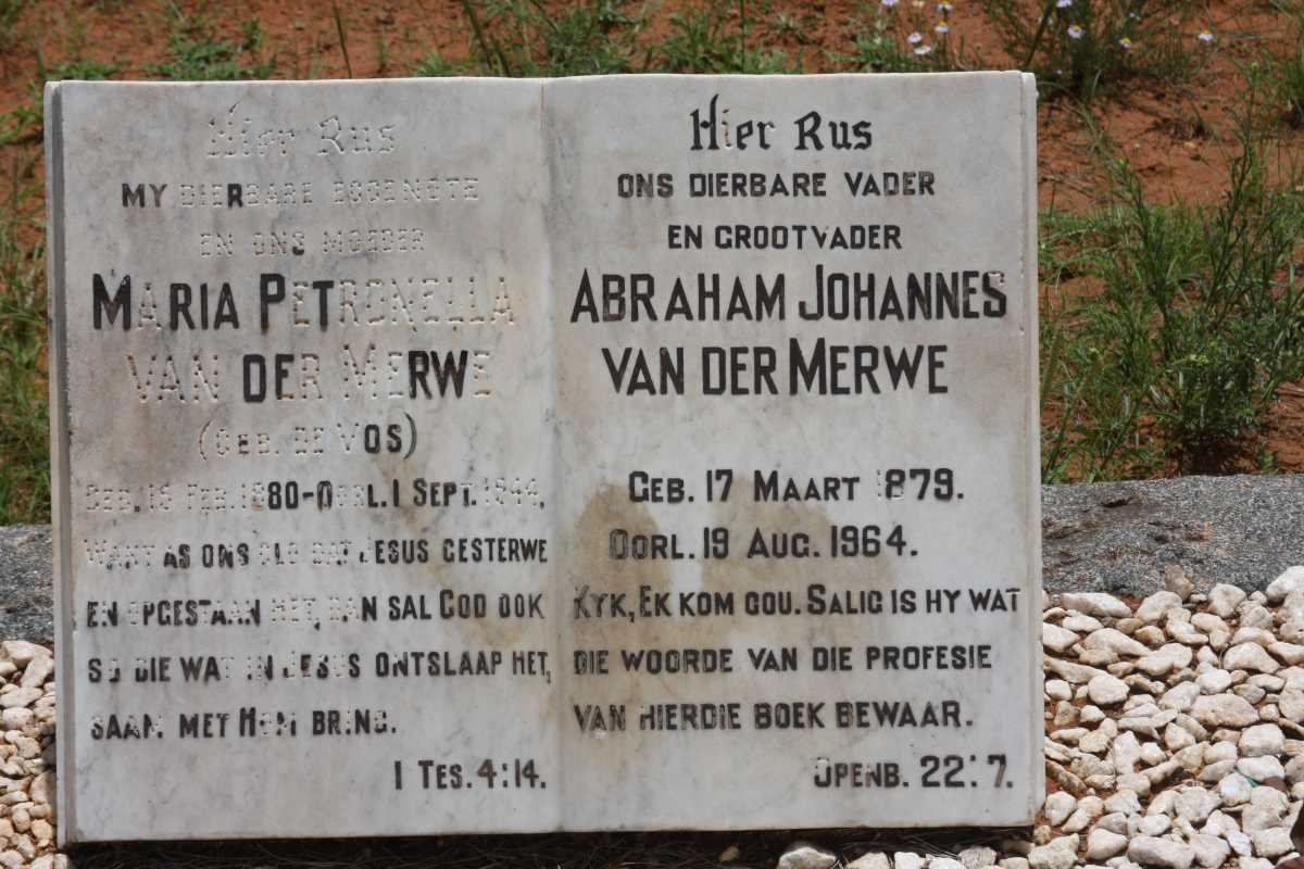 MERWE Abraham Johannes, v.d. 1879-1964 &amp; Maria Petronella DE VOS  1880-1944