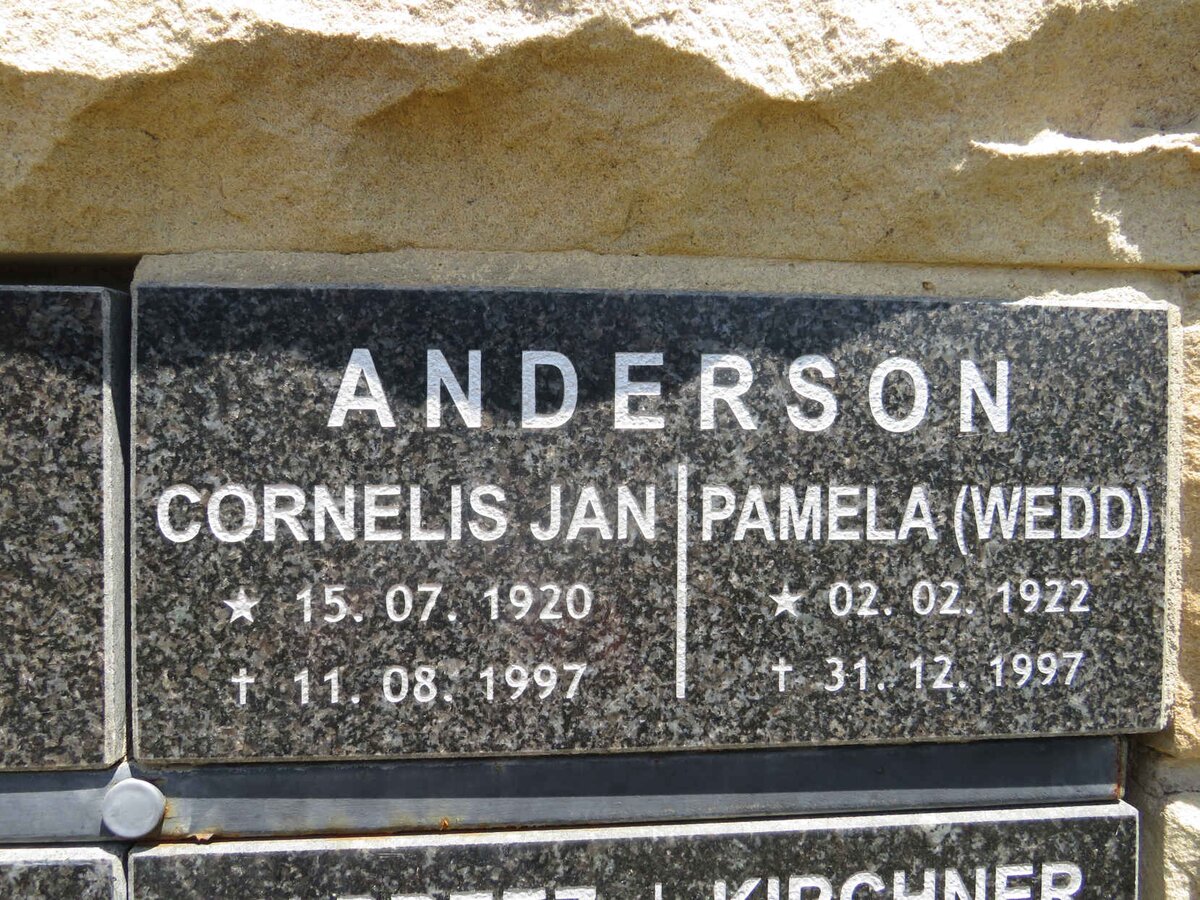 ANDERSON Cornelis Jan 1920-1997 & Pamela 1922-1997