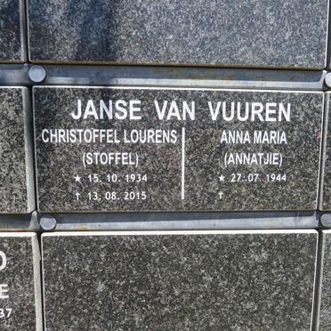 VUUREN Christoffel Lourens, Janse van 1934-2015 & Anna Maria 1944-