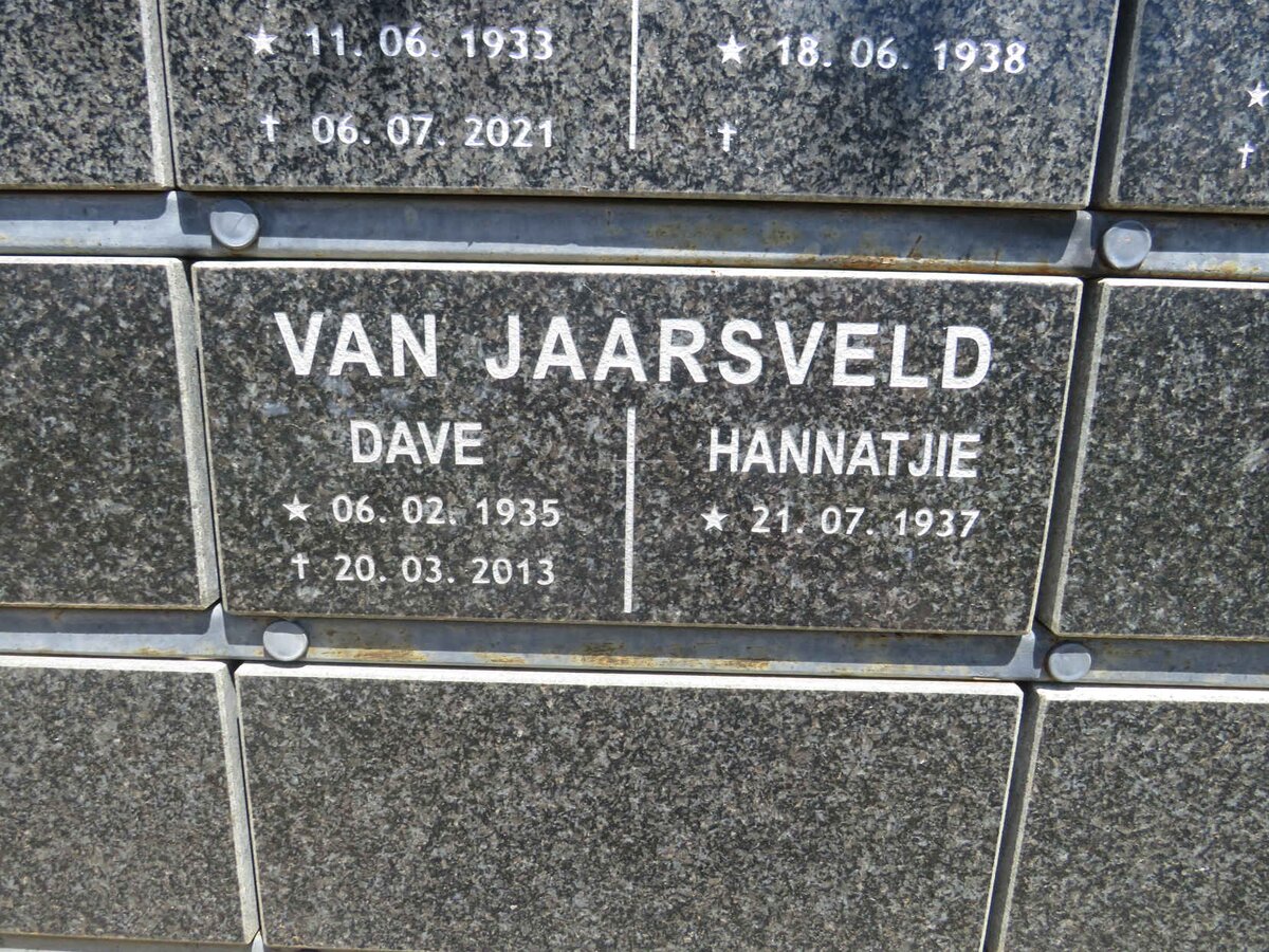 JAARSVELD Dave, van 1935-2013 & Hannatjie 1937-
