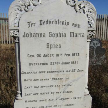 SPIES Johanna Sophia Maria nee DE JAGER 1873-1921