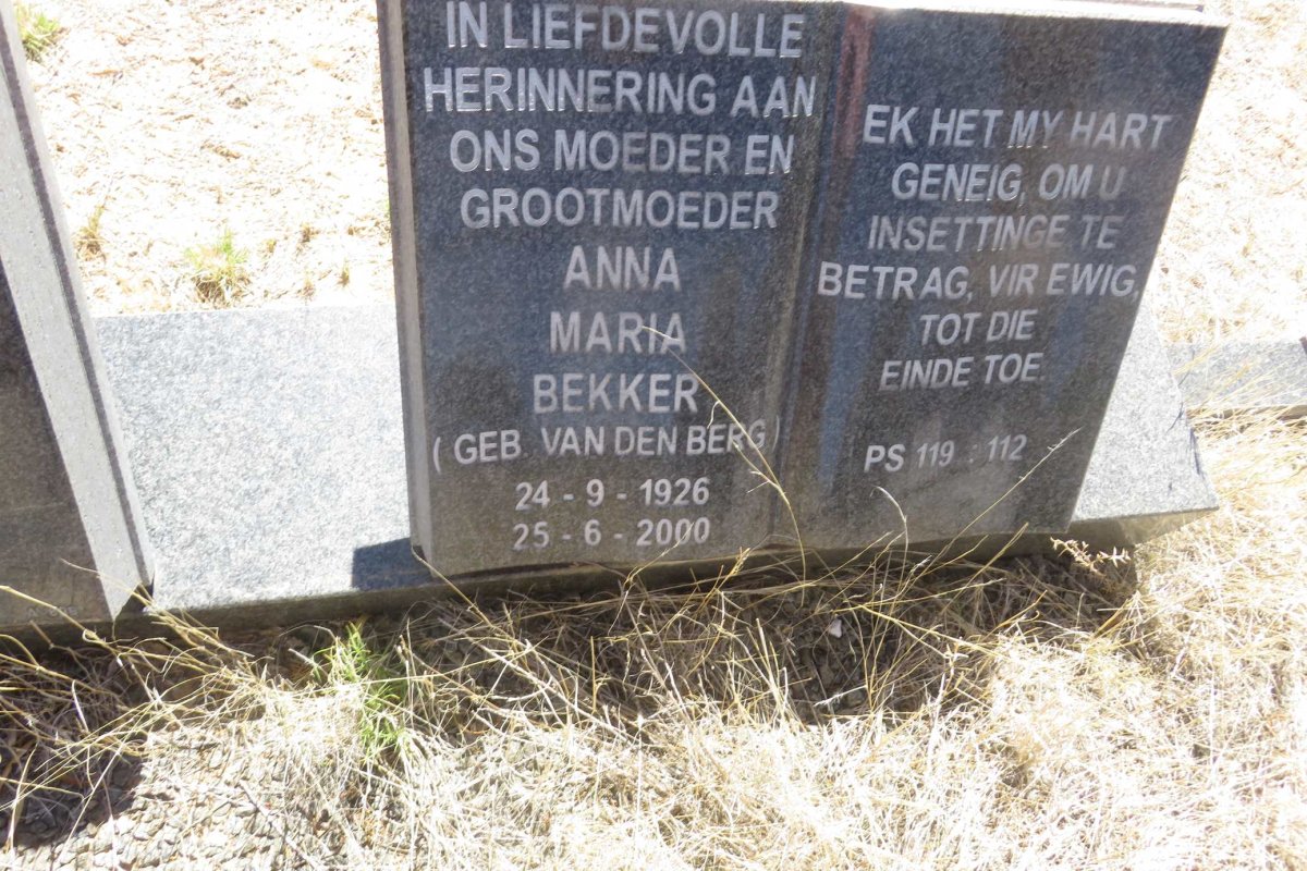 BEKKER Anna Maria nee VAN DEN BERG 1926-2000