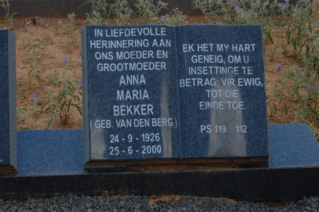 BEKKER Anna Maria nee VAN DEN BERG 1926-2000