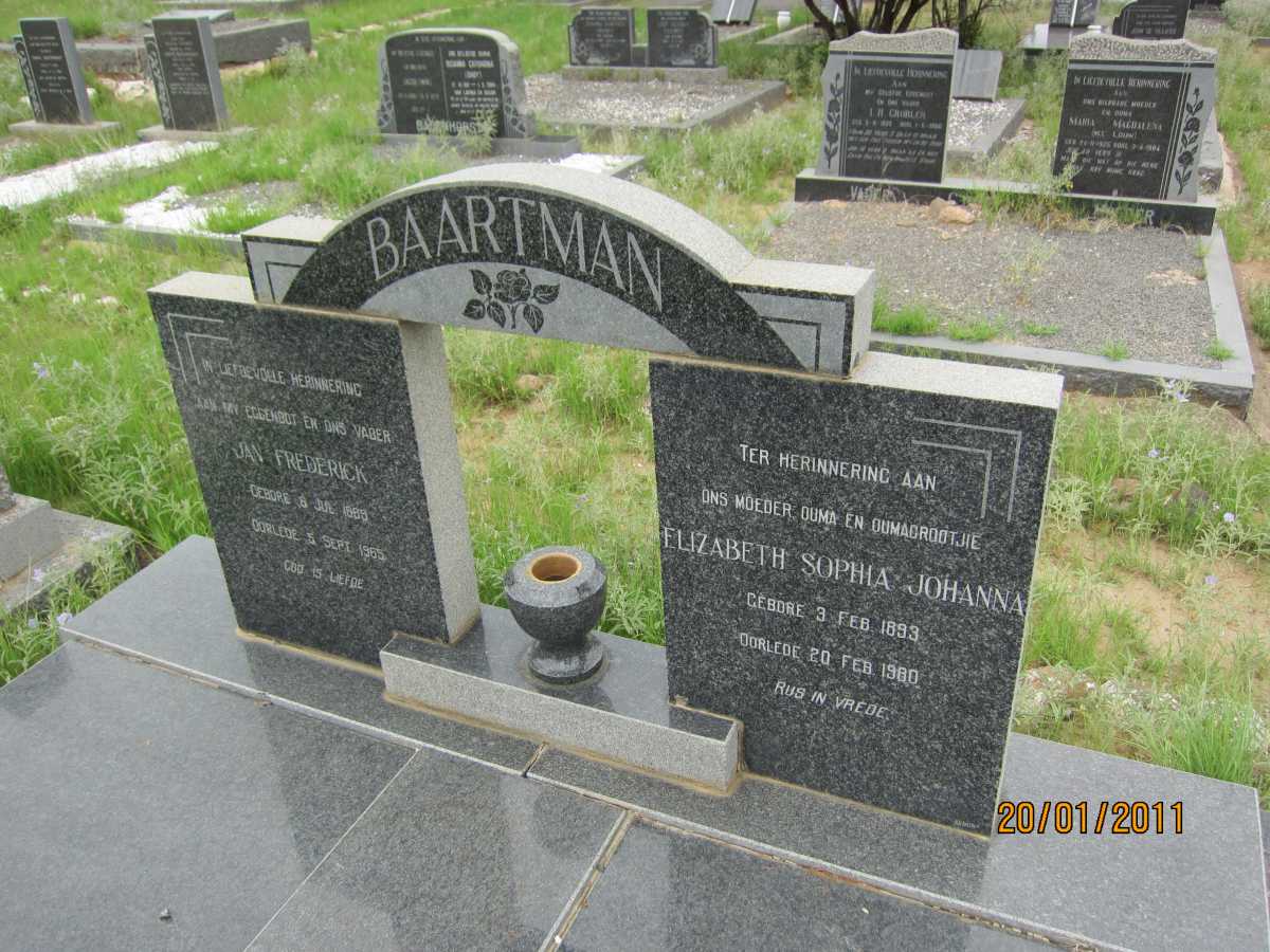 BAARTMAN Jan Frederick 1889-1965 &amp; Elizabeth Sophia Johanna 1893-1980