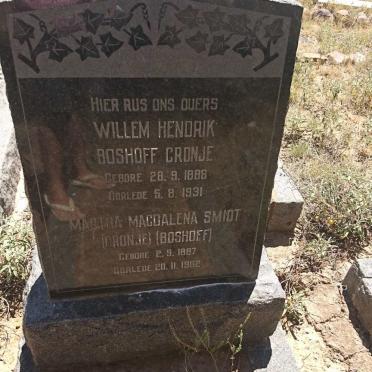 CRONJE Willem Hendrik Boshoff 1886-1931 &amp; SMIDT Martha Magdalena SMIDT voorheen CRONJE nee BOSHOFF 1887-1962
