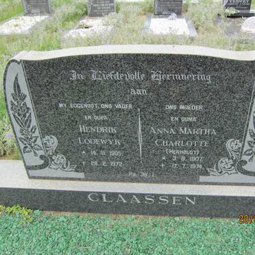 CLAASSEN Hendrik Lodewyk 1905-1972 &amp; Anna Martha Charlotte HERHOLDT 1907-1974