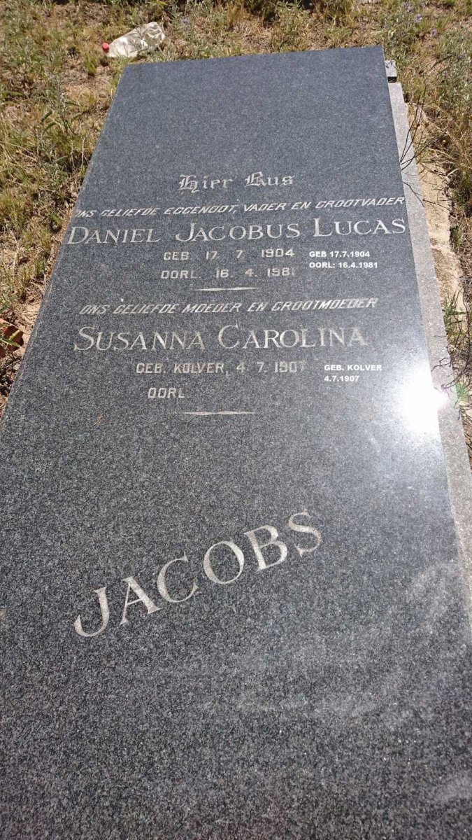 JACOBS Daniel Jacobus Lucas 1904-1981 &amp; Susanna Carolina KOLVER 1907-