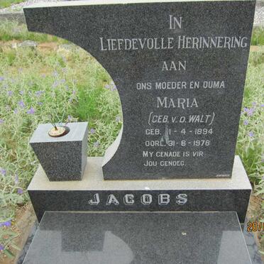 JACOBS Maria nee V.D. WALT 1894-1978