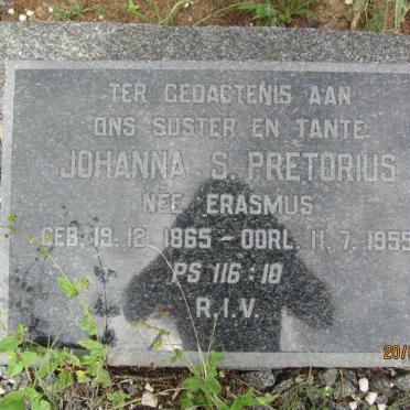 PRETORIUS Johanna S. nee ERASMUS 1865-1959