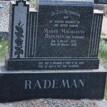 RADEMAN Martie Magdalena nee SCHOEMAN 1893-1950