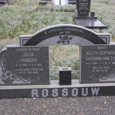 ROSSOUW Jozua Francois 1884-1973 &amp; Aletta Gertruida Catharina VAN ZYL 1904-1993