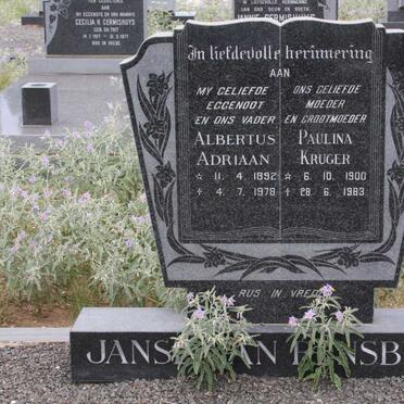 RENSBURG Albertus Adriaan, Janse van 1892-1978 &amp; Paulina Kruger 1900-1987