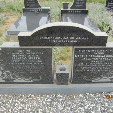 RENSBURG Francois Willem, Janse van 1902-1973 &amp; Martha Catharina Dorathea FOURIE 1904-1977