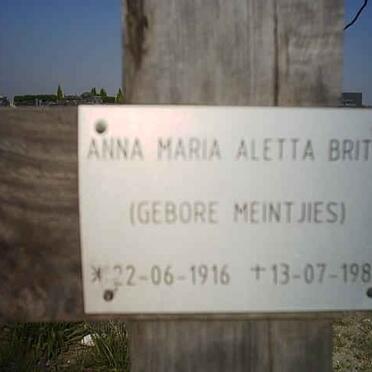 BRITS Anna Maria nee MEINTJIES 1916-1980