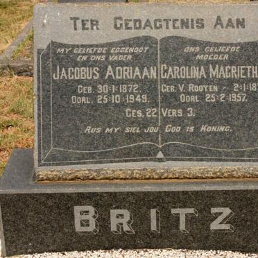BRITZ Jacobus Adriaan 1872-1949 &amp; Carolina Magrietha VAN ROOYEN 1877-1957