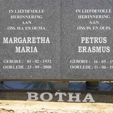 BOTHA Petrus Erasmus 1921-1997 &amp; Margaretha Maria 1932-2000