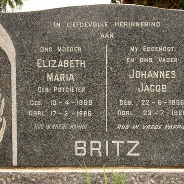 BRITZ Johannes Jacob 1896-1960 &amp; Elizabeth Maria POTGIETER 1899-1986