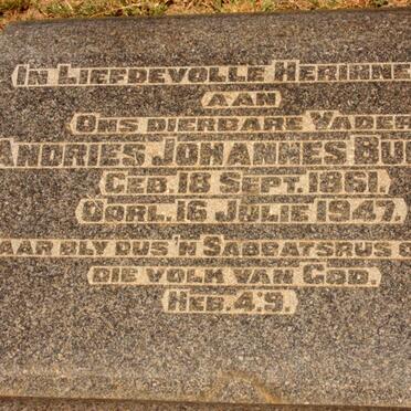 BURGER Andries Johannes 1861-1947