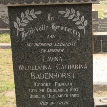 BADENHORST Lavina Wilhelmina Catharina nee PIENAAR 1897-1960
