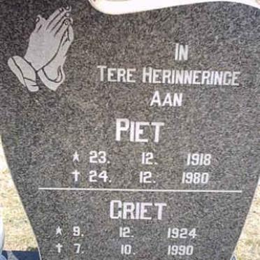 CONRADIE Piet 1918-1980 &amp; Griet 1924-1990