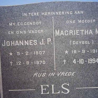 ELS Johannes J.P. 1907-1970 &amp; Magrietha M.E. DEYSEL 1911-1994