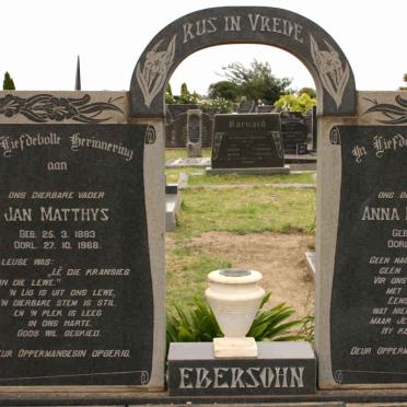 EBERSOHN Jan Matthys 1893-1968 &amp; Anna Bernadina 1888-1967