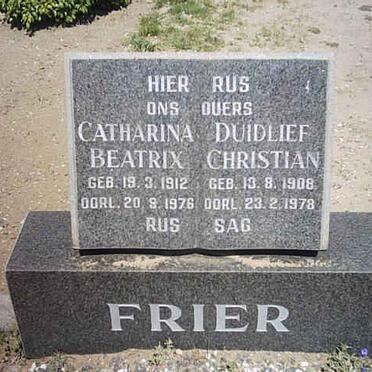 FRIER Duidlief Christiaan 1908-1978 &amp; Catharina Beatrix 1912-1976