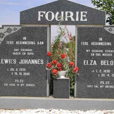 FOURIE Lewies Johannes 1935-2000 &amp; Elza Belotha 1838-1989