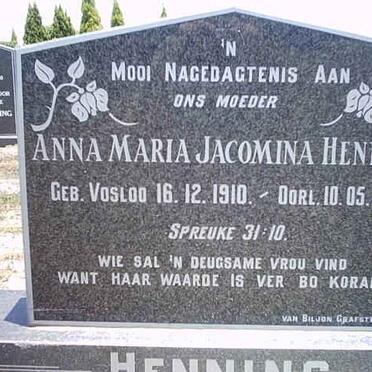 HENNING Anna Maria Jacomina nee VOSLOO 1910-1996