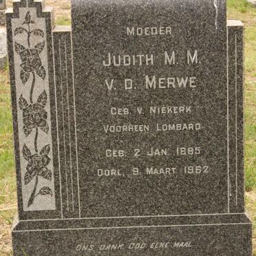 MERWE Judith M.M., v.d. voorheen LOMBARD nee V. NIEKERK 1885-1962