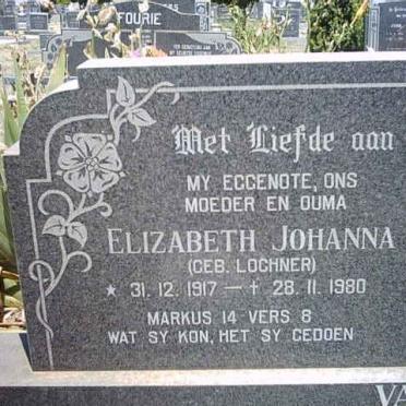 MERWE Elizabeth Johanna, van der nee LOCHNER 1917-1980