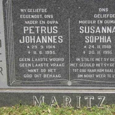 MARITZ Petrus Johannes 1914-1995 &amp; Susanna Sophia 1918-1995