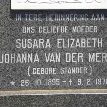 MERWE Susara Elizabeth Johanna, van der nee STANDER 1895-1978