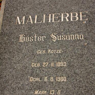 MALHERBE Hester Susanna nee KOTZE 1893-1980