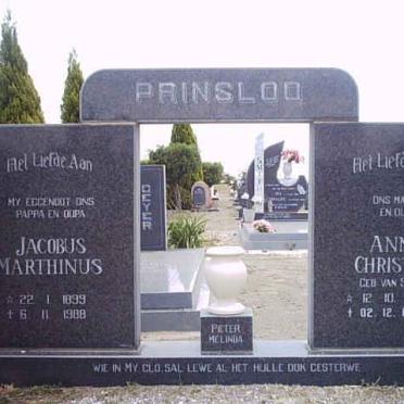PRINSLOO Jacobus Marthinus 1899-1988 &amp; Anna Christina VAN STADEN 1924-1995