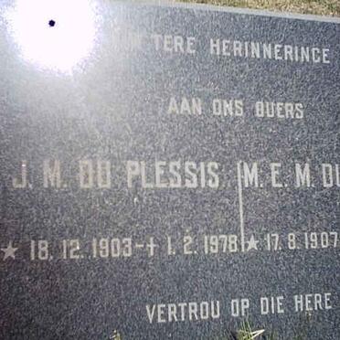 PLESSIS J.M., du 1903-1978 &amp; M.E.M. 1907-19??