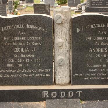 ROODT Andries A. 1891-1973 &amp; Cecilia J. BIERMAN 1895-1967