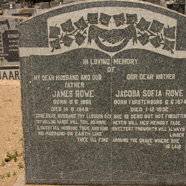 ROWE James 1861-1948 &amp; Jacoba Sofia FURSTENBURG 1874-1952