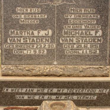 STADEN Michael F., van 1885-1952 &amp; Martha F.J. RHEEDER 1890-1962