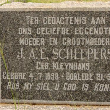 SCHEEPERS J.A.E. nee KLEYNHANS 1898-1968