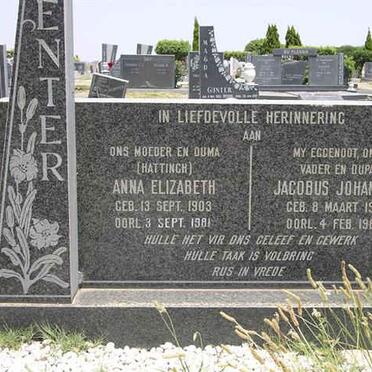 VENTER Jacobus Johannes 1915-1980 &amp; Anna Elizabeth HATTINGH 1903-1981