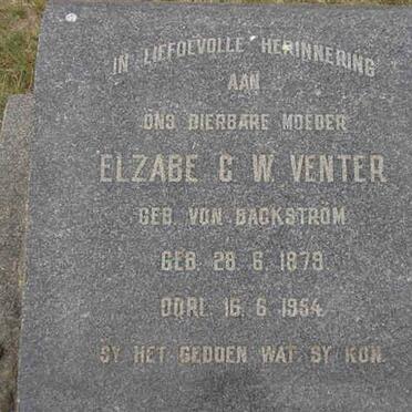 VENTER Elsabe C.W. nee VON BACKSTRÖM 1879-1954