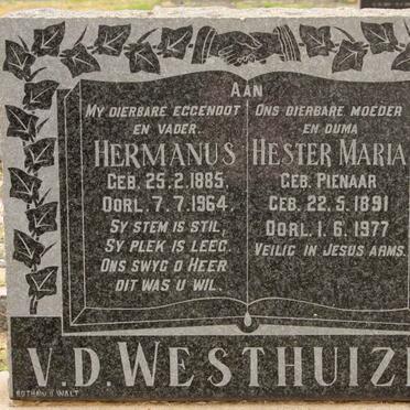 WESTHUIZEN Hermanus, v.d. 1885-1964 &amp; Hester Maria PIENAAR 1891-1977