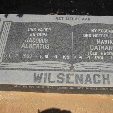 WILSENACH Jacobus Albertus 1903-1991 &amp; Maria Catharina RADEMEYER 1901-1991